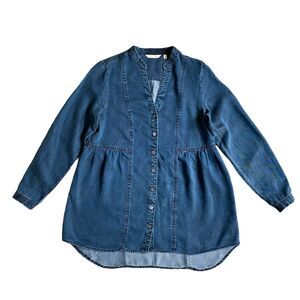 Soft Surroundings Tunic Shirt S Blue Chambray Long Sleeve Button Tencel Boho